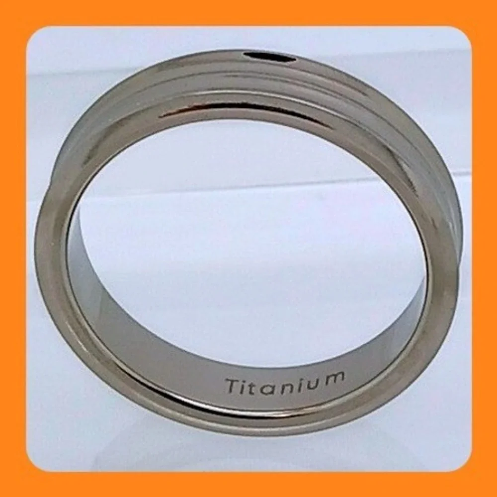 Vintage 1990s Titanium Ring Band Size 11 Silver Double Groove Concave 5mm NOS